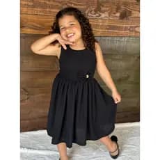 VESTIDO INFANTIL MENINA CREPE DUNAS PRETO TECIDO LEVE E CONFORTAVEL