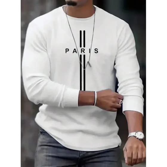 Camiseta Manga Longa Casual Lançamento Malha 100% Algodão Frio Estampada