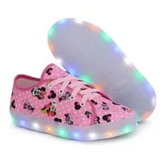 Tênis Led / Luzinha  infantil feminino Minnie Rosa Personagens Escolar