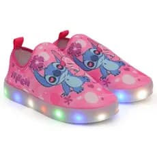 Tênis Infantil Led Fita Luzinha  Menina Personagens Lilo e Stitch Feminino Escolar Unissex Casual Calce fácil Macio