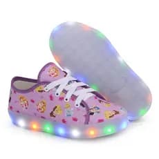Tenis Led Infantil Feminino Princesas Luzinha Personagens Escolar