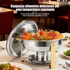 Rechaud Inox Redondo 6 Litros Banho Maria Aquecedor Alimento aço inox litros Aço Inox6 TADASHOPE