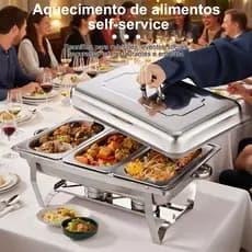 Presente de Natal Perfeito! Rechaud Tudo em Um: 12L, Aquecimento por Gel, Design Elegante Aço Inox-1, 2 ou 3 Divisórias