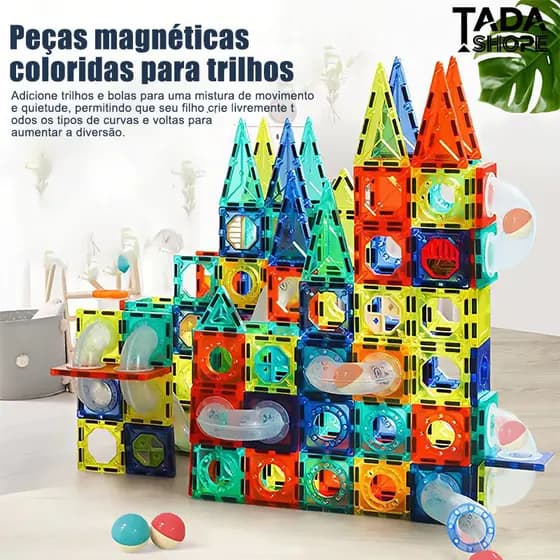 Marble Run Motorizado 143 Peças – Trilho Magnético com Elevador, Roda-Gigante e Luzes STEM 4-12 Anos TADASHOPE