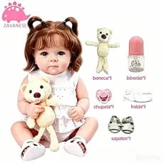 Boneca Reborn Realista 100% Silicone Pode Dar Banho Acompanha Ursinho TADASHOPE