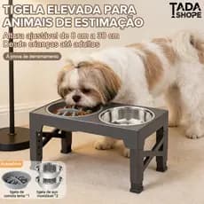 Suporte Dobrável para Tigelas de Cães com 5 Alturas Ajustáveis + 2 Tigelas Inox e 1 Tigela Lenta