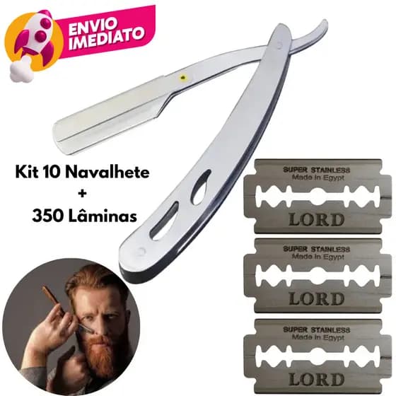 Kit Navalha Profissional 14cm Aparelho Barbeador Metal Clássico Manual Retrô E Lâminas Barbearia