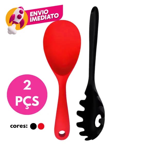 Kit 01 Pegador Para Massas E 01 Colher Pequena Arroz Panela Elétrica Teflon Em Silicone Maciço