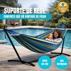 Suporte De Rede Descanso Área Externa Portátil Aço Reforçado C/ Gancho e Manipulo (SUPORTA 25OKG)