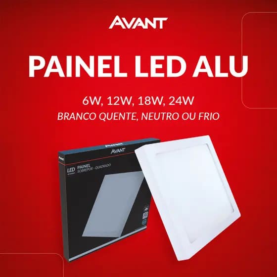 Painel Led Aluminio Quadrado Sobrepor 6w 12w 18w 24w Branco/Frio 110v/220v Bivolt Avant