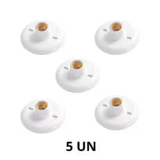 Kit 05 Plafon Soquete E27 Branco Bivolt Plafonier Redondo Luminaria Bocal de Teto