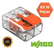 Kit 10 peças conector Wago original 221-412 emenda 2 polos 4mm 32A conexão automática