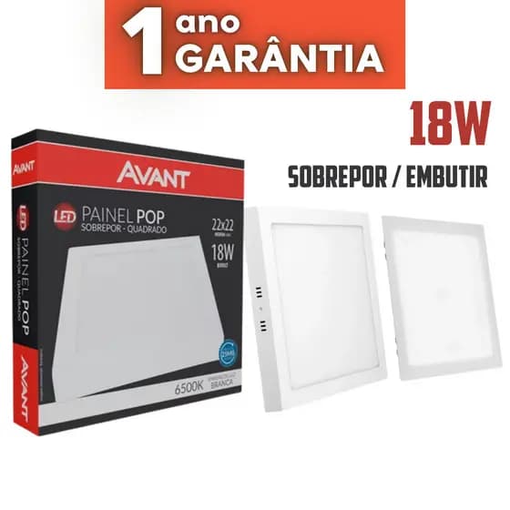 Luminária Painel Plafon Led 18W Quadrado Redondo Embutir / Sobrepor 6500k Branco Frio Avant