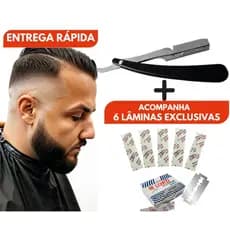 Navalha Navalhete Profissional Barbeiro + 6 lâminas Aço Inox Acabamento Barba