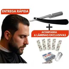 Navalha Navalhete Profissional Barbeiro + 6 lâminas Aço Inox Acabamento Barba
