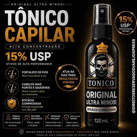 Tônico Crescimento Capilar, cabelo, barba e sobrancelha com falhas