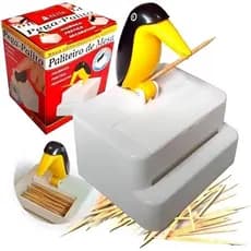 Paliteiro Automático Pinguim Decorativo Divertido Pega Palito de Mesa Higiênico