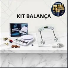Kit Bem-Estar: Balança Digital de Cozinha 10kg + Balança Corporal Digital 180kg Vidro Temperado