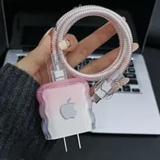 Capa Protetora Rosa Translúcida Para Carregador iPhone 20W , Com design Moderno E Ondulado Proteção Contra Choques Queda