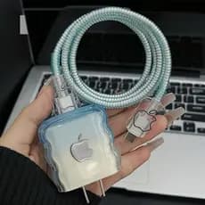 Capa Protetora Gradiente Azul Translúcida Para Carregador iPhone 20W , Com design Moderno E Ondulado Proteção Contra Cho