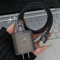 Capa Protetora Preta Translúcida Para Carregador iPhone 20W , Com design Moderno E Ondulado Proteção Contra Choques Qued