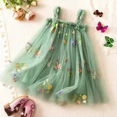 Vestido Tule Festa Infantil Flores Bordadas, Casamento, Aniversário 1 a 5 anos