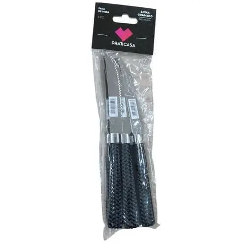 Kit Facas Mesa Inox Linha Gramado Cabo Preto Jogo Completo Duravel