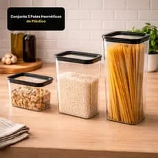 Conjunto 3 Potes Herméticos Plásticos Resistentes Vedação Segura Compacto Armazenamento