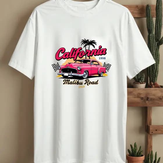Camiseta Estampa Carro Clássico California Malibu Road Streetwear Novo