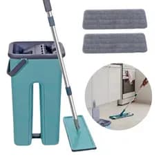 Mop Flat Esfregão Com Balde Rodo Mágico Lava Seca Tira Pó + 2 Refil Extra