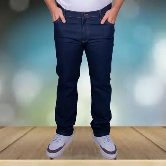 Calça Jeans Masculina Básica Reta Escura Tecido Resistente e Ajustável