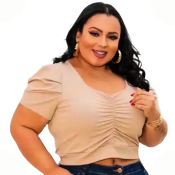 Cropped Princesa Plus Size Feminino Manga Básico Moda Canelado