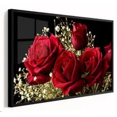Quadro Decorativo 1 Peça Flor Rosa Vermelha Decoração P/ Sala Quarto Hall