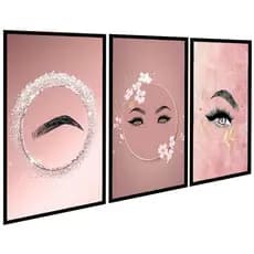 Kit 3 Quadros Decorativos Studio Design de Sobrancelhas Cílios