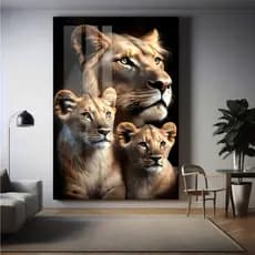 QUADRO DECORATIVO MDF 1 PEÇA  LEOA E FILHOTE SALA QUARTO MODERNO