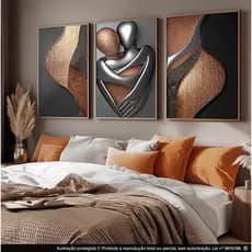 Kit 3 Quadros Decorativos Mosaico Moderno Amor Casal Prateado Estilo Nórdico Decoração Sala Quarto Hall