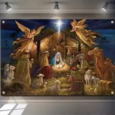 Quadro Decorativo Religioso Nascimento De Jesus Presépio de Natal Decoração Para Sala Quarto Hall