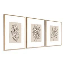 Quadros Decorativos Folhagem Desenho Clean Boho P/ Sala Casa