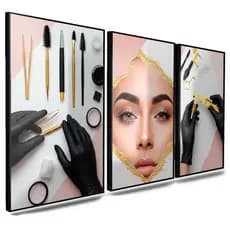 Kit 3 Quadros Decorativos Utensílios Estética Sobrancelha Mulher Decoração P/ Sala Quarto