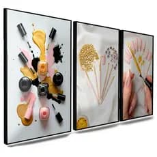 Kit 3 Quadros Decorativos Utensílios Manicure Unhas Salão Decoração