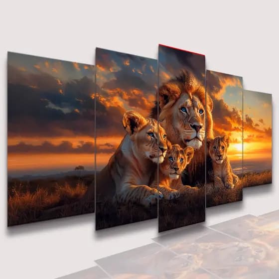 QUADRO DECORATIVO FAMILIA DE LEÃO E FILHOTE SALA QUARTO LUXO MOSAICO MODERNO