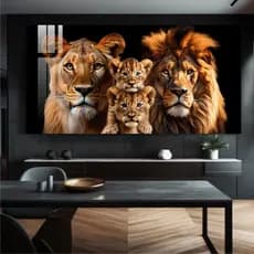 QUADRO DECORATIVO - LEÃO FAMILIA - FUNDO PRETO - SALA QUARTO HALL