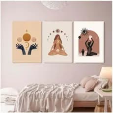 Quadros Decorativos - Mosaico 3 Peças - Minimalista Boho Meditação - Sala Quarto Hall