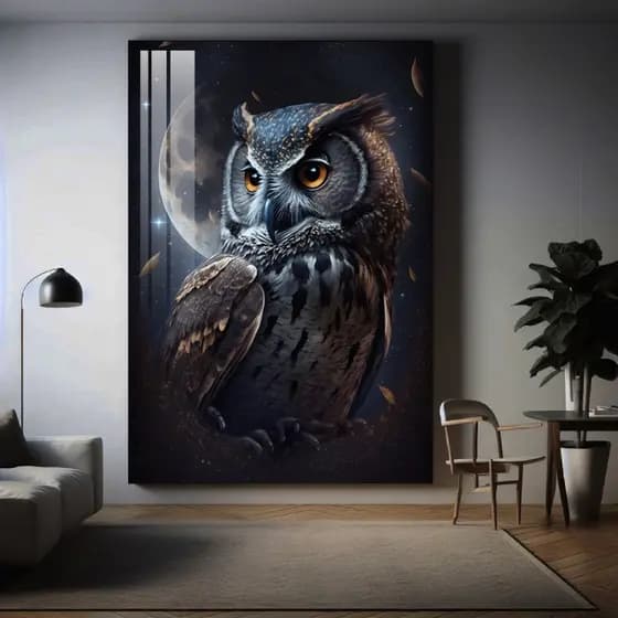 Quadro Decorativo Coruja Lua Noite Sala Quarto Hall