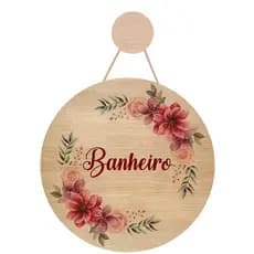 Placa de porta redonda MDF Banheiro floral