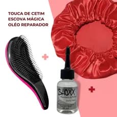 Kit Escova Mágica Cabelo + Touca de Cetim + Óleo Reparador de Pontas Shoxx