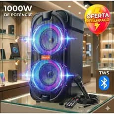 Caixa De Som Retro Potente 1000W PMPO + Microfone Karaokê Bluetooth Bivolt