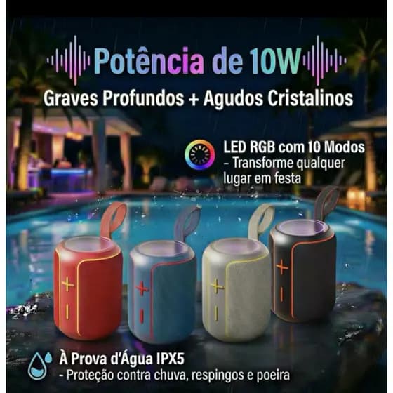 Caixa de Som blootooth 10W Portátil Speaker LED TWS À Prova d'água-HY-449