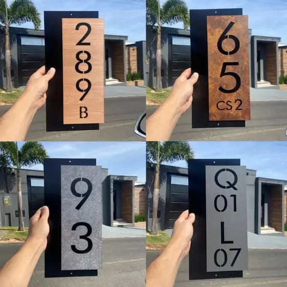 Placas Número Residencial Moderno Textura Preto ACM Madeira Decoração Casa Fachada