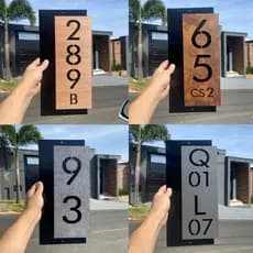 Placas Número Residencial Moderno Textura Preto ACM Madeira Decoração Casa Fachada